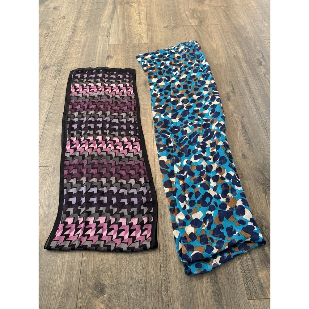 Women's Silk Blend Neck Head Scarf‎ Wrap Geometric print Multicolor Set Of Two